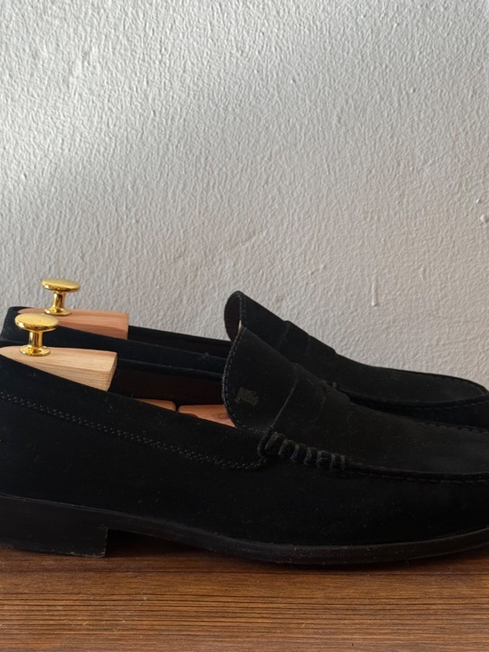 Tod\'s Black Suede Penny Loafers Men\'s Size 10.5 Made in Italy Leather Sole Luxur